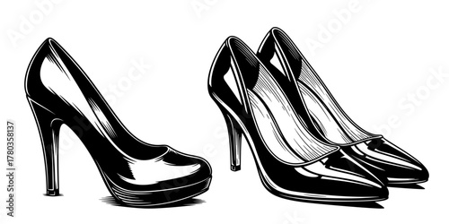 High heels in graphic style in black and white
