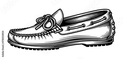 Moccasin shoe in etched style in black and white