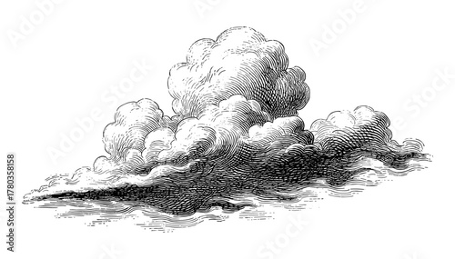 Cumulonimbus cloud in engraving style in black and white