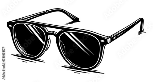 Sunglasses in woodcut style in black and white