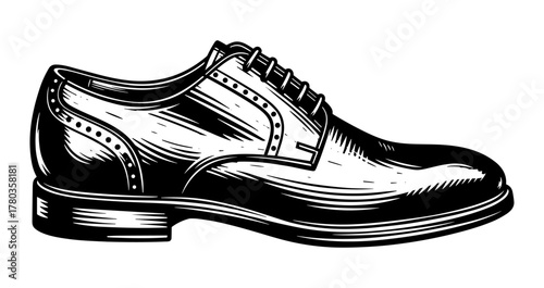 Men's dress shoe in woodcut style in black and white