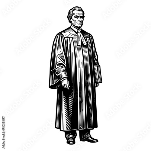 Judge in robes against white background