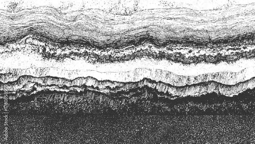 Black and white textured abstract background with wavy lines and granular patterns vector