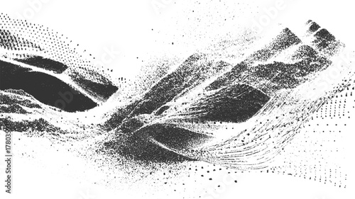 Abstract monochrome pattern of scattered dots and textured lines black white