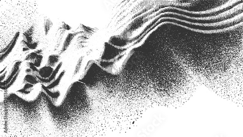 Abstract monochrome wave pattern with scattered dots and vertical lines black white