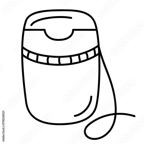 Simple black line illustration of dental floss in minimal outline style. Perfect for dental clinic materials, oral hygiene infographics, health posters, educational apps, websites and packaging design