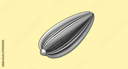 Close Up Isolated Sunflower Seed on a Pale Yellow Background in Digital Illustration