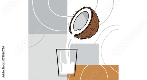 Coconut Milk Pouring Illustration: Modern Abstract Design for Health and Beverage Concepts