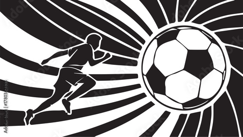Dynamic Soccer Action Silhouette Player Sprinting Towards the Goal with Energy Blast