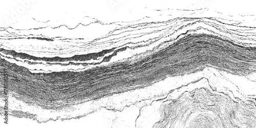 Black and white abstract textured background with layered wavy lines and dots vector