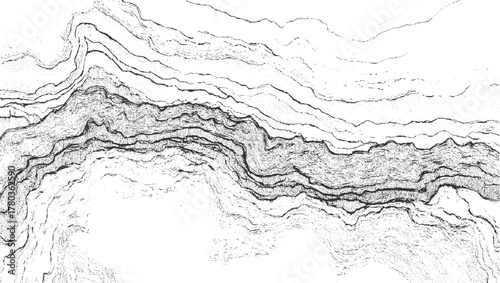 Black and white abstract depiction of geological strata and rock formations geology