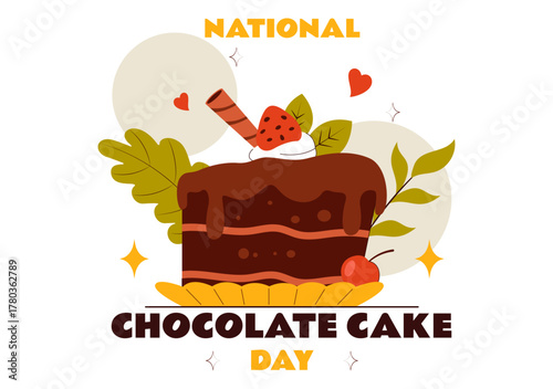 National Chocolate Cake Day Vector Illustration Featuring a Sweet And Delicious Dessert With a Festive Flat Style Cartoon Background