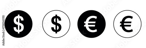 Dollar and euro currency icon set