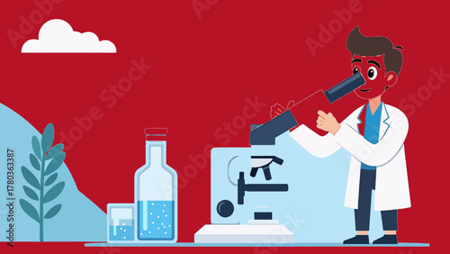 Scientist Analyzing Microplastics in Rainwater Vector Illustration