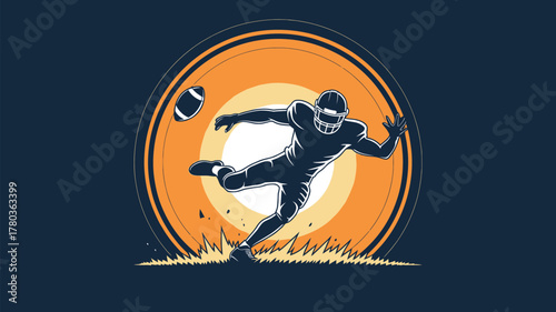 Dynamic football player catching the ball against a circular sunburst graphic, perfect for sports branding, team spirit, or athletic campaigns