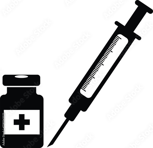 Vaccination silhouette vector illustration medical immunization concept with syringe and vaccine for healthcare and prevention design