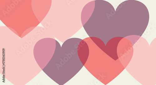 Overlapping Hearts in Shades of Pink and Purple for Valentines Day.