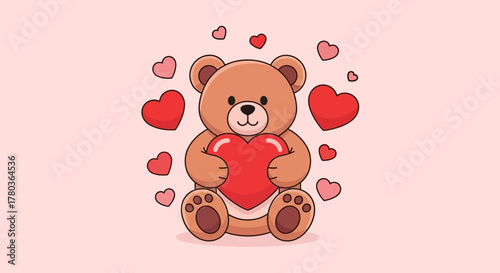 Adorable Teddy Bear Holding a Heart Surrounded by Love.