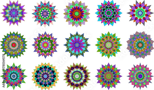 Colorful Mandala Starbursts Collection Abstract Designs for Creative Projects