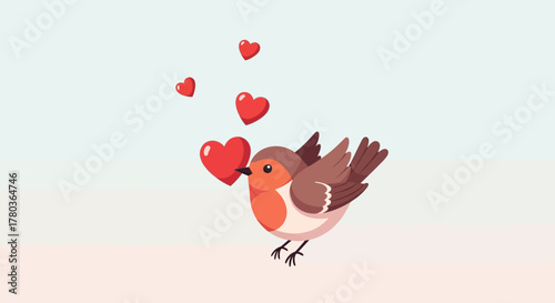 Charming Robin Bird with Hearts, a Symbol of Love and Affection.