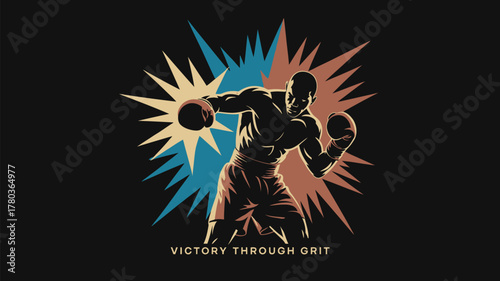Powerful boxer throwing a knockout punch with dynamic energy, inspiring victory and determination, a symbol of strength and resilience in sports