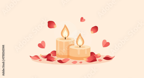 Romantic Candles and Rose Petals - A Serene Valentines Day Illustration.
