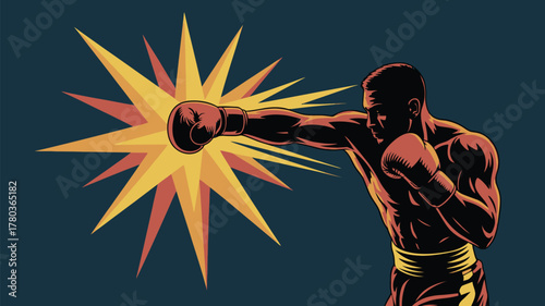 Dynamic boxer delivering powerful punch with explosive energy, perfect for sports, fitness, and motivational designs, capture victory and strength today