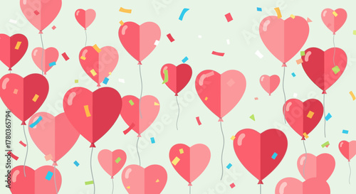 Heart Balloons Floating in Celebration of Love and Affection.