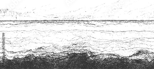 Black and white abstract textured horizontal lines and dots pattern background