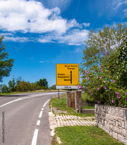 Road Sign with Directions to Nova Gorica and Stanjel