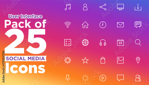 Collection of Social Media User Interface icons - sign in, wifi, web, music, headset, etc -3.eps
