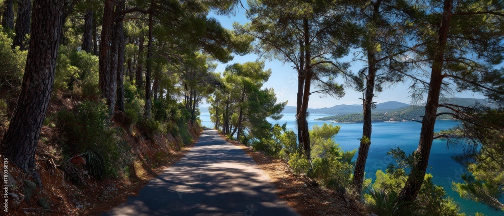 Naklejka premium Coastal path through pine forest