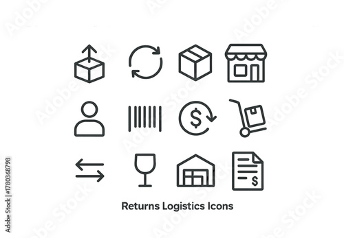 Essential returns logistics icons for e-commerce and retail operations