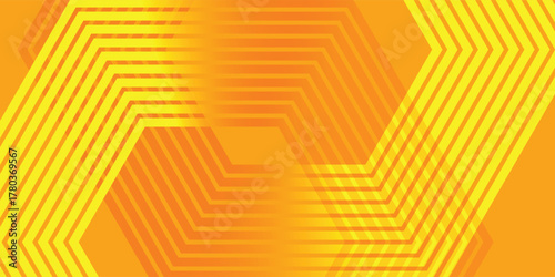 Vibrant orange and yellow abstract background with geometric line hexagon, Vector illustration.