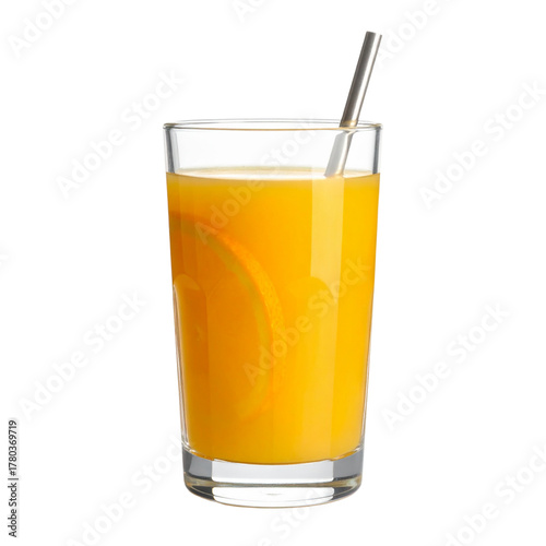 Fresh glass of orange juice and ripe citrus fruit on a white isolated background for a healthy breakfast drink