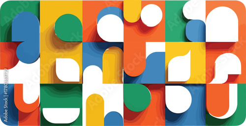 Geometric abstract seamless pattern with colorful rounded tiles endless ornament texture. Modern vector background.
