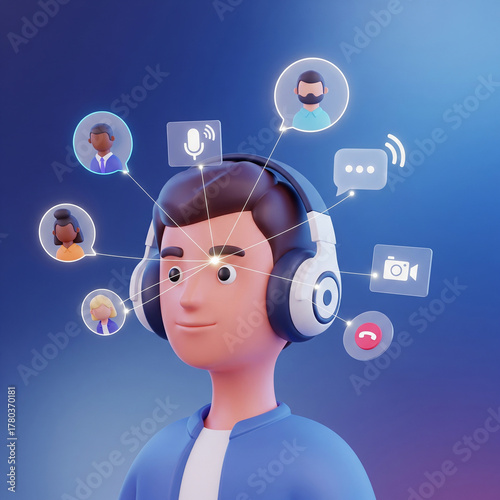 Stay connected with virtual meetings and calls, perfect for remote work and global communication in business and personal life, featuring modern tech icons