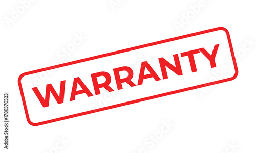 Red rectangular “WARRANTY” stamp design on a white background, symbolizing guarantee, product assurance, service protection, or customer confidence in business and marketing materials.