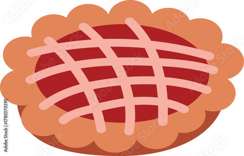 Baked fruit pie vector icon delicious dessert illustration homemade lattice crust red filling sweet pastry flat graphic simple cooking symbol isolated