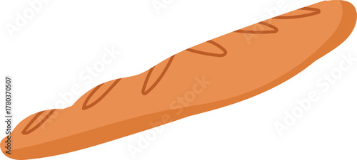 Simple textured baguette illustration isolated French bread loaf golden brown crust crispy bakery item vector cutout design delicious rustic food icon