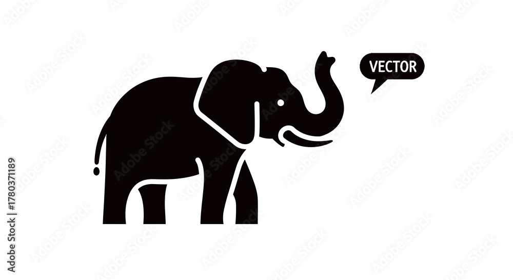 Obraz premium Black silhouette of an elephant with a red vector speech bubble
