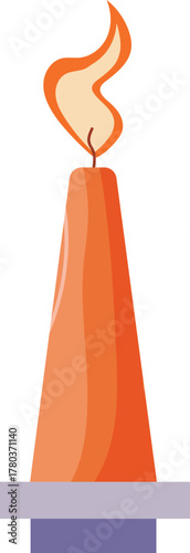 Isolated Orange Candle Flame on Black Background Vector Minimalist Birthday Party Light Celebration Decoration Cozy Warmth Spiritual Fire Symbol