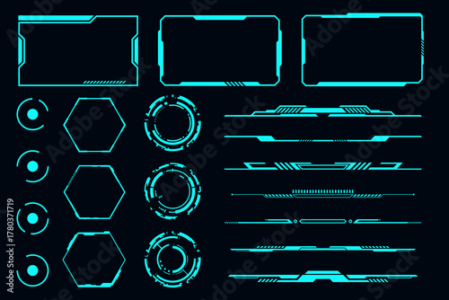 Collection futuristic blue frame HUD technology cyberpunk template Info bar and design element