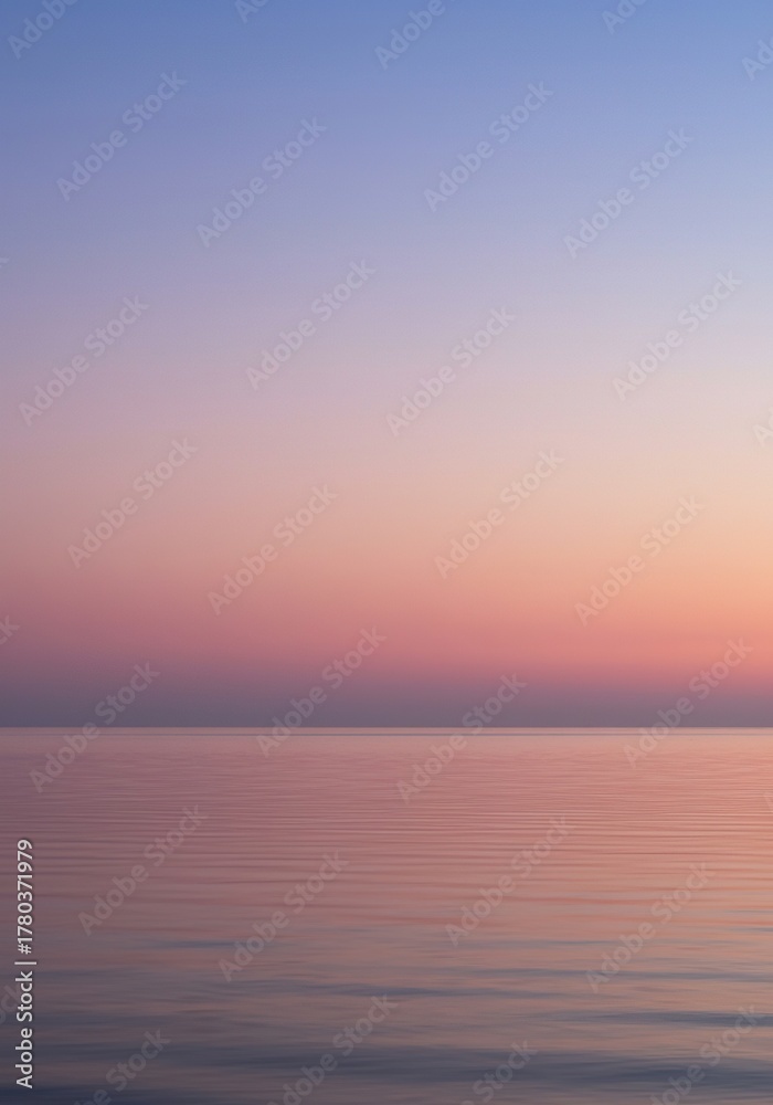 Obraz premium Abstract atmospheric scene of a soft, fluid boundary where the sky meets the water, vast blank field offering extensive copy space, simplicity, continuous, backdrop