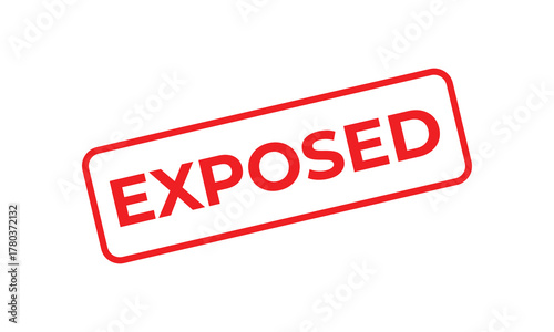 Red “EXPOSED” stamp text on a white background symbolizing disclosure, revelation, or exposure. Ideal for business, investigation, journalism, and warning-related creative design projects.