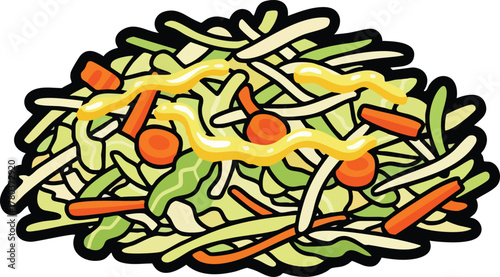 Chopped Fresh Coleslaw Salad with Carrots and Dressing on White Background