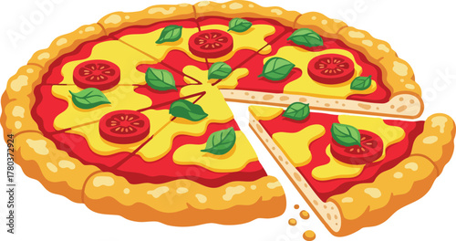 Pixel Art Margherita Pizza With Golden Crust Fresh Basil And Ripe Tomatoes