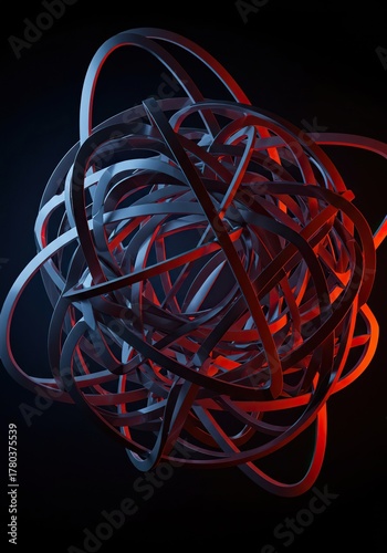 Abstract chaos representing complexity and disorder. Overlapping lines and randomized geometric elements create a dynamic feeling of breakdown and disruption, modern, pattern, tangled