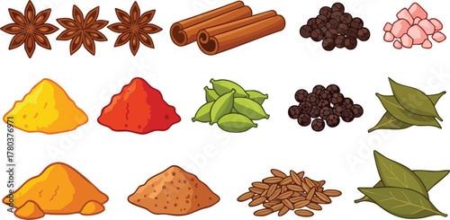 Pixel Art Assortment Of Spices And Herbs In Piles On A White Background