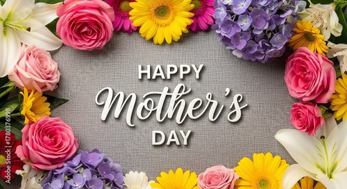 Floral arrangement with Happy Mother's Day text